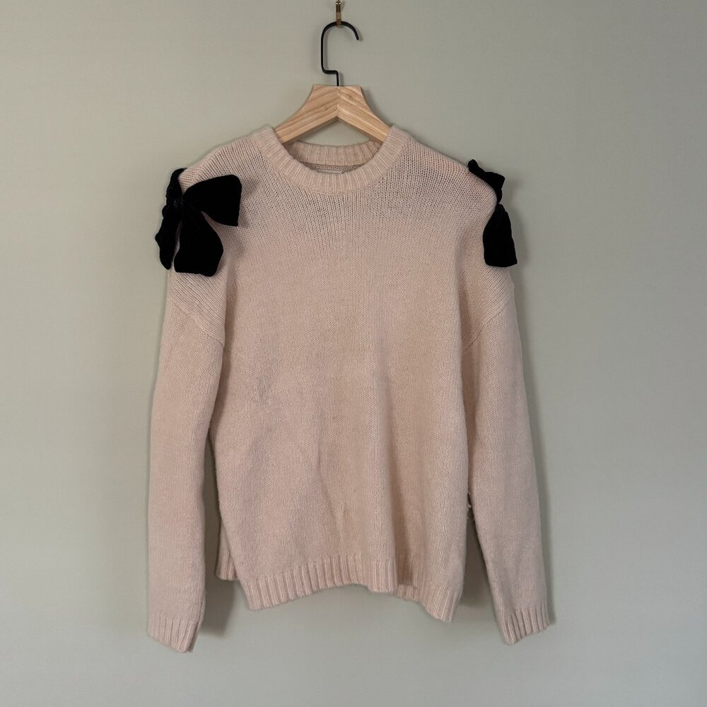 Zara Girl Chunky Sweater With Black Velvet Bows - Girls Size 13-14